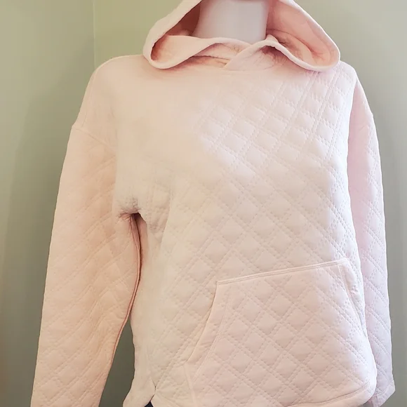 Light Pink Pullover Hoodie Quilted with Kangaroo Pocket Soft Cozy by Eddie Bauer - Picture 2 of 7